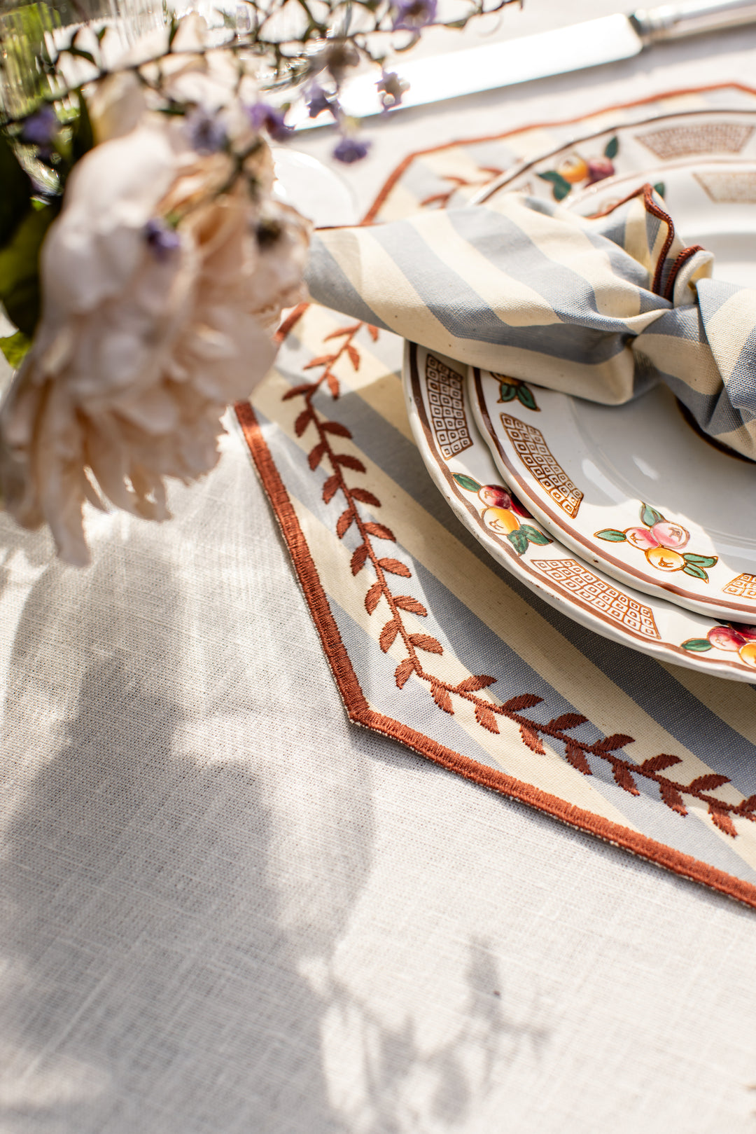 Sofia Spillproof Cotton Placemats- Blue Stripes (Set of 4)