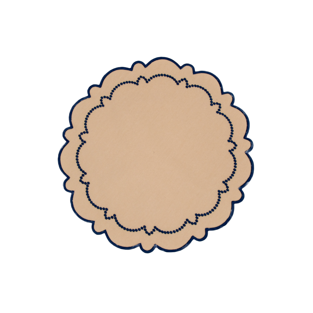 Ana Beige w/ Navy Trim Bundle(4 Placemats + 4 Napkins)