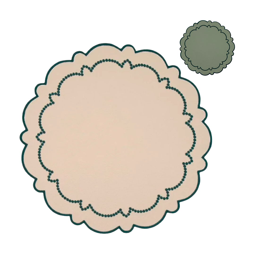 Ana Reversible Spillproof Placemats + Coaster - Mint & Teal Trim (Set of 4)