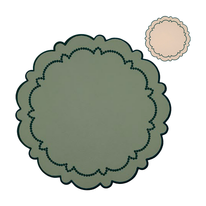 Ana Reversible Spillproof Placemats + Coaster - Mint & Teal Trim (Set of 4)