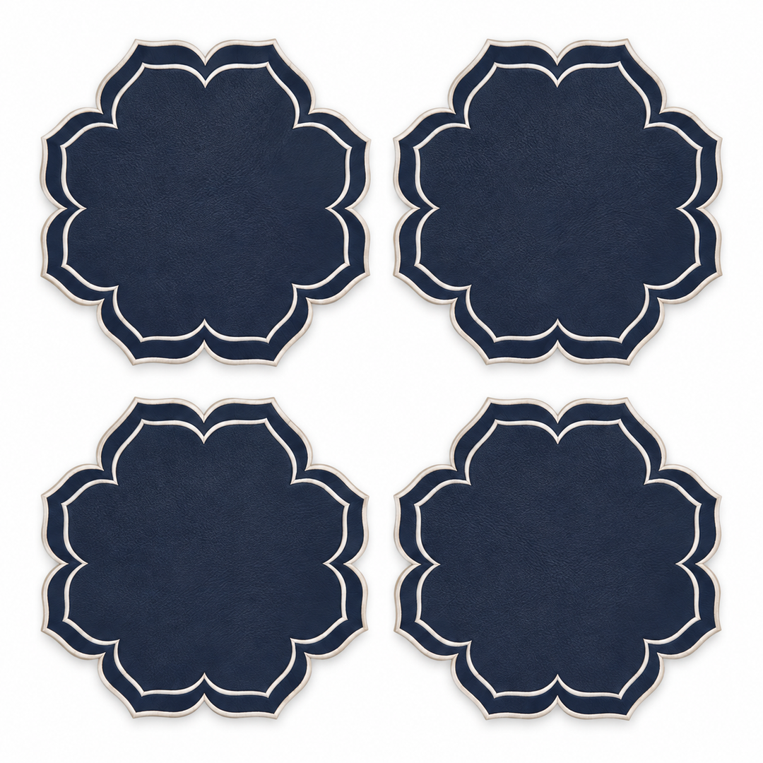 Dalia Reversible Spillproof Placemats + Coasters Bundle – Beige & Navy (Set of 4)