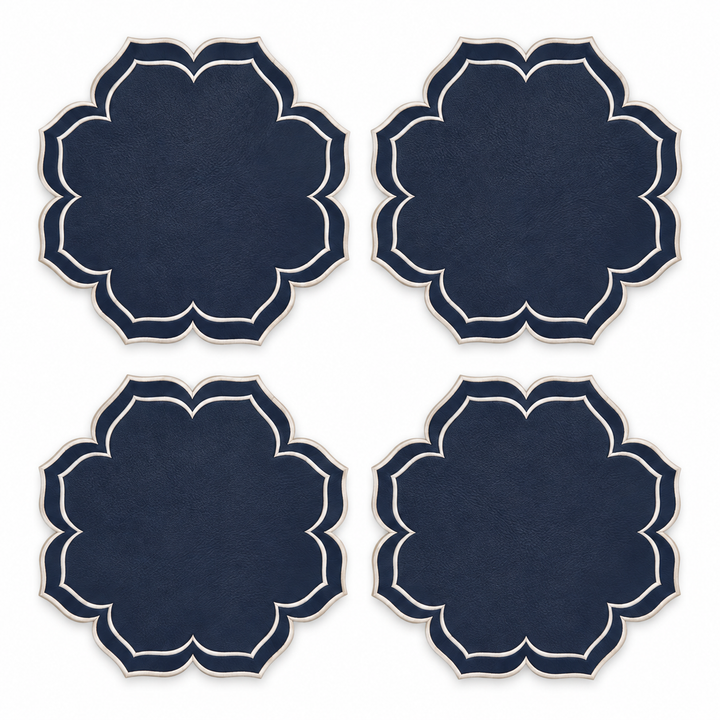 Dalia Reversible Spillproof Placemats + Coasters Bundle – Beige & Navy (Set of 4)