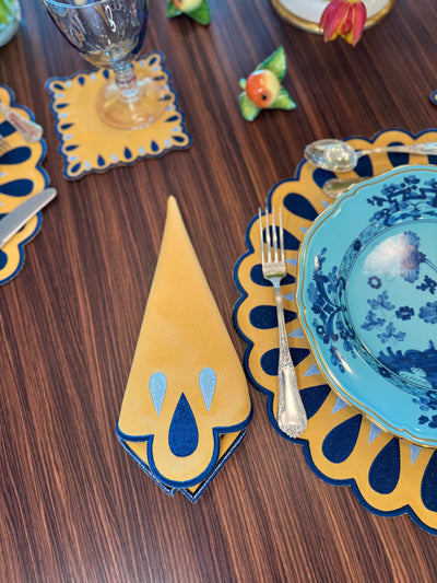 Manuela Bundle- Placemats + Napkins + Coasters Yellow/Blue (Set of 4)