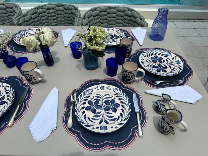 Nina Placemats Navy Blue w/ Rose Trim (Set of 4)