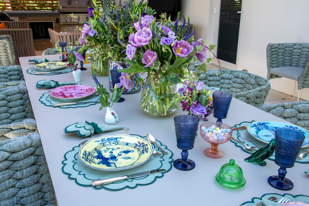 Ana Mint w/ Teal Trim Bundle (4 Placemats + 4 Napkins)
