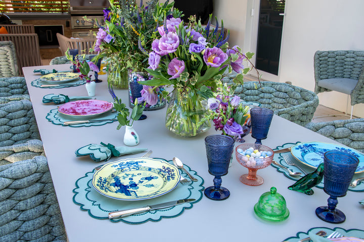 Ana Mint w/ Teal Trim Bundle (4 Placemats + 4 Napkins)