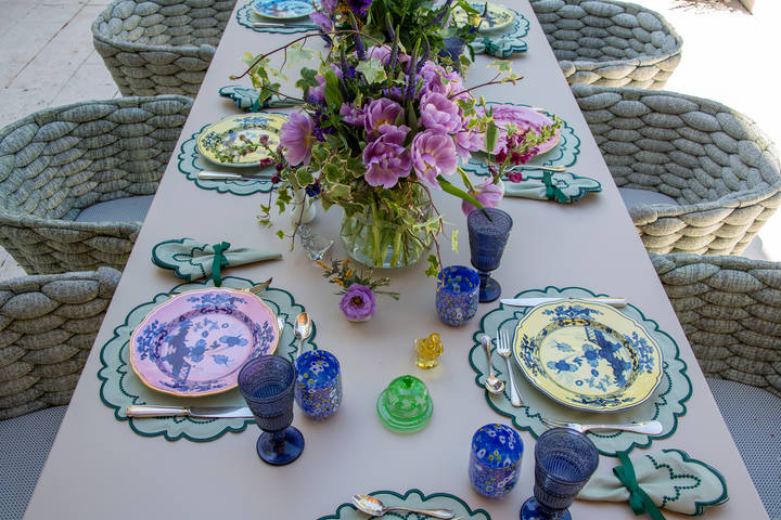 Ana Mint w/ Teal Trim Bundle (4 Placemats + 4 Napkins)