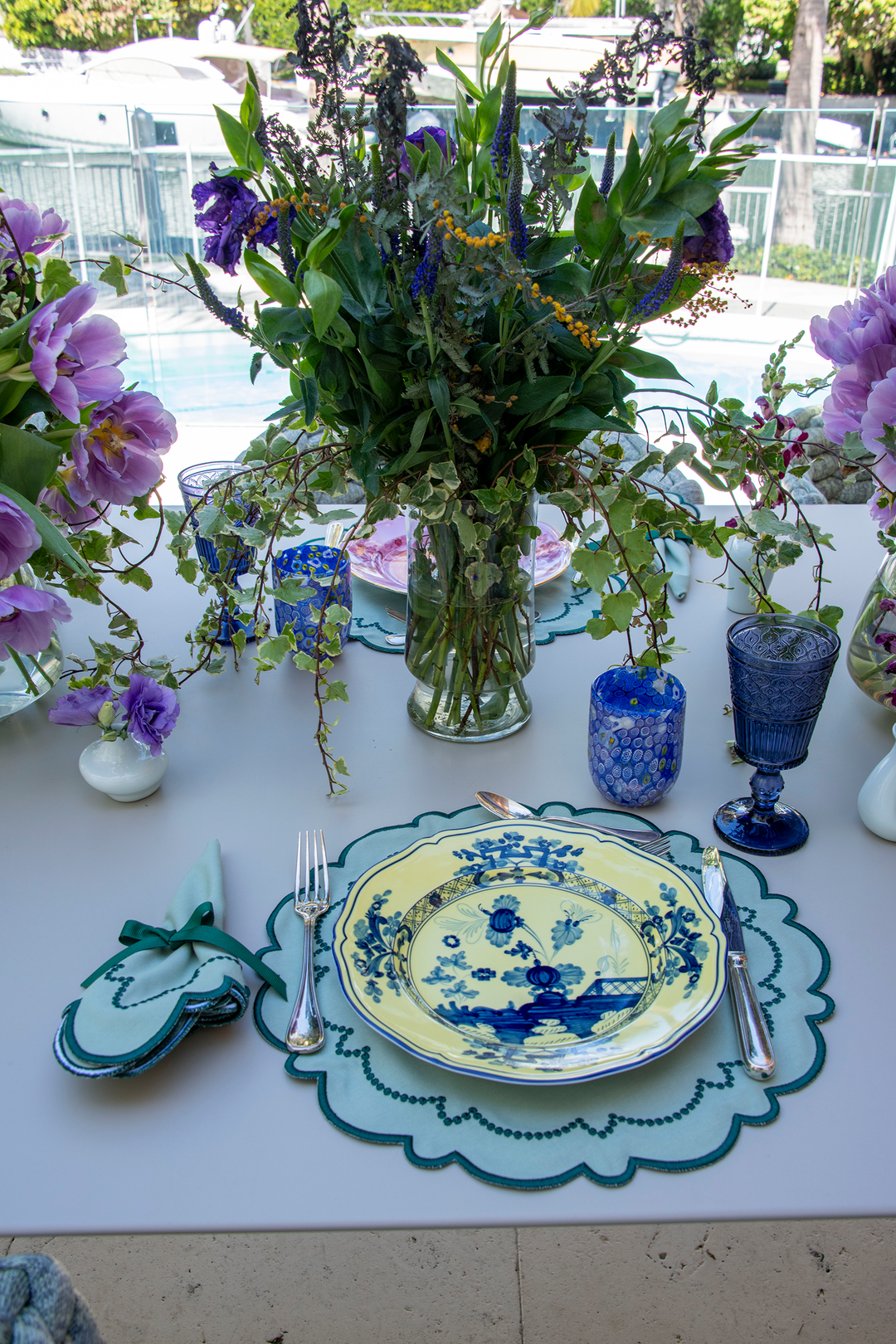 Ana Mint w/ Teal Trim Bundle (4 Placemats + 4 Napkins)