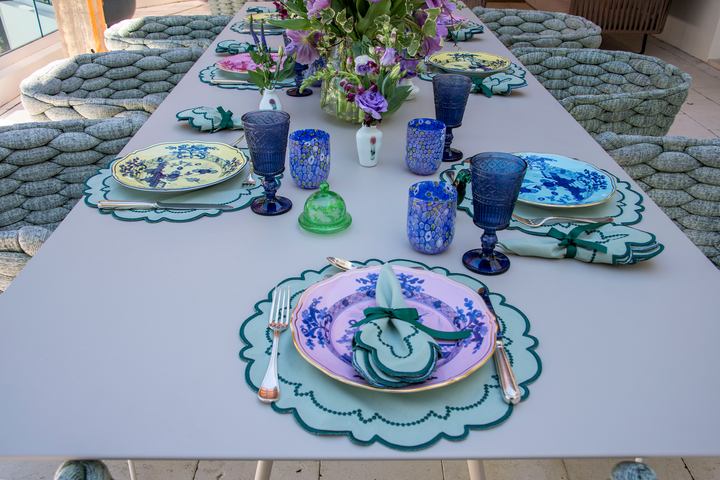 Ana Mint w/ Teal Trim Bundle (4 Placemats + 4 Napkins)