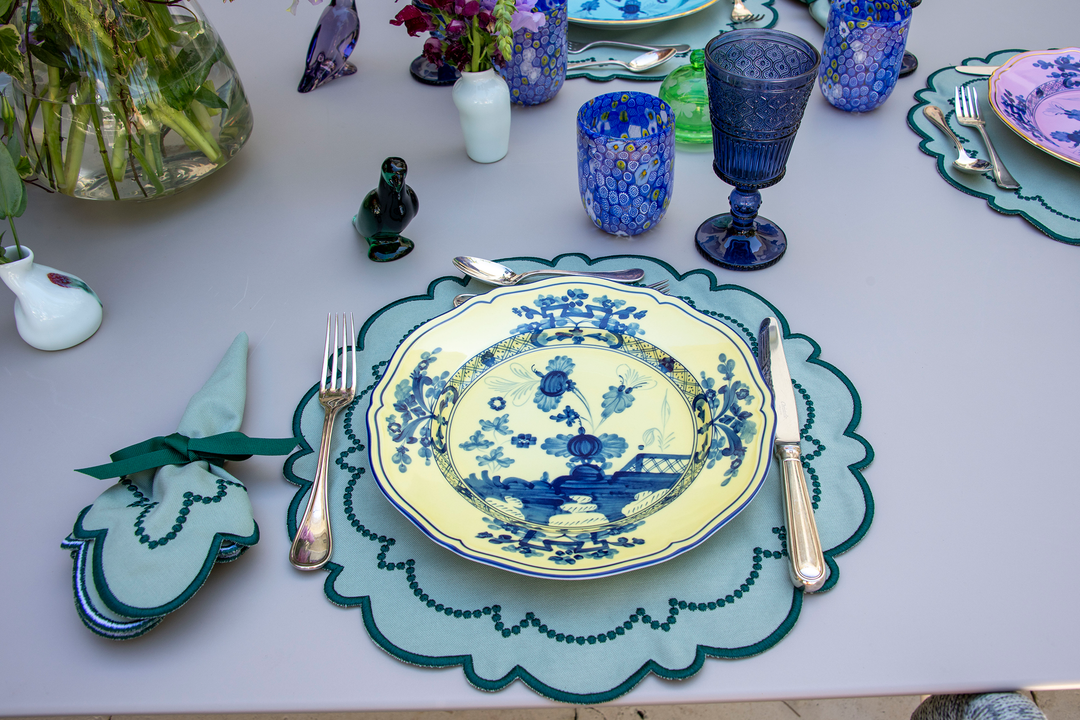 Ana Mint w/ Teal Trim Bundle (4 Placemats + 4 Napkins)