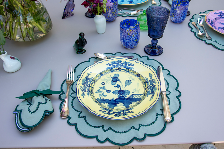 Ana Mint w/ Teal Trim Bundle (4 Placemats + 4 Napkins)