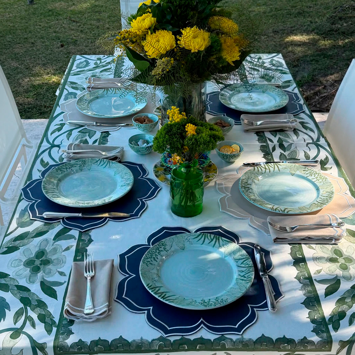 Dalia Reversible Spillproof Placemats + Coasters Bundle – Beige & Navy (Set of 4)