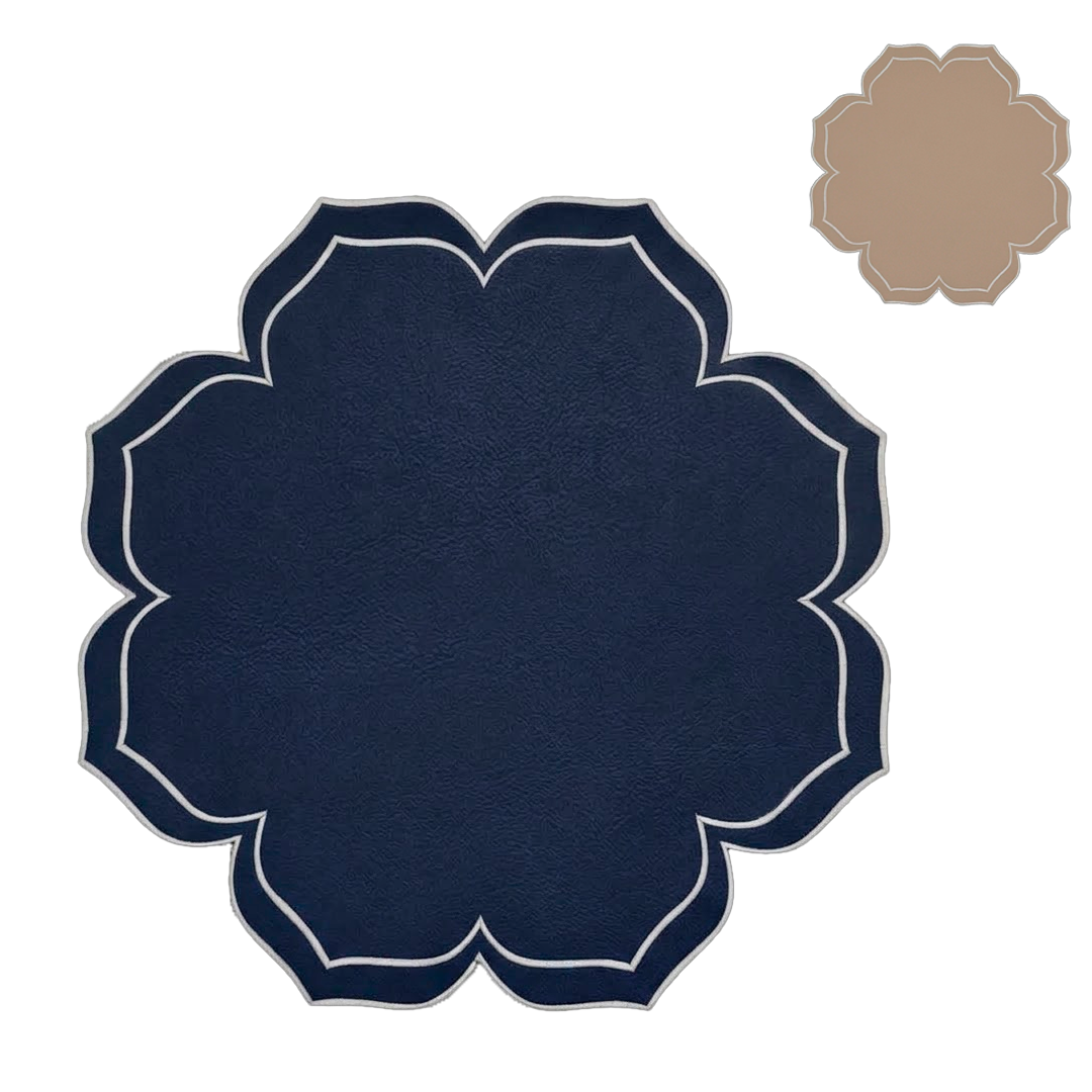 Dalia Reversible Spillproof Placemats + Coasters Bundle – Beige & Navy (Set of 4)