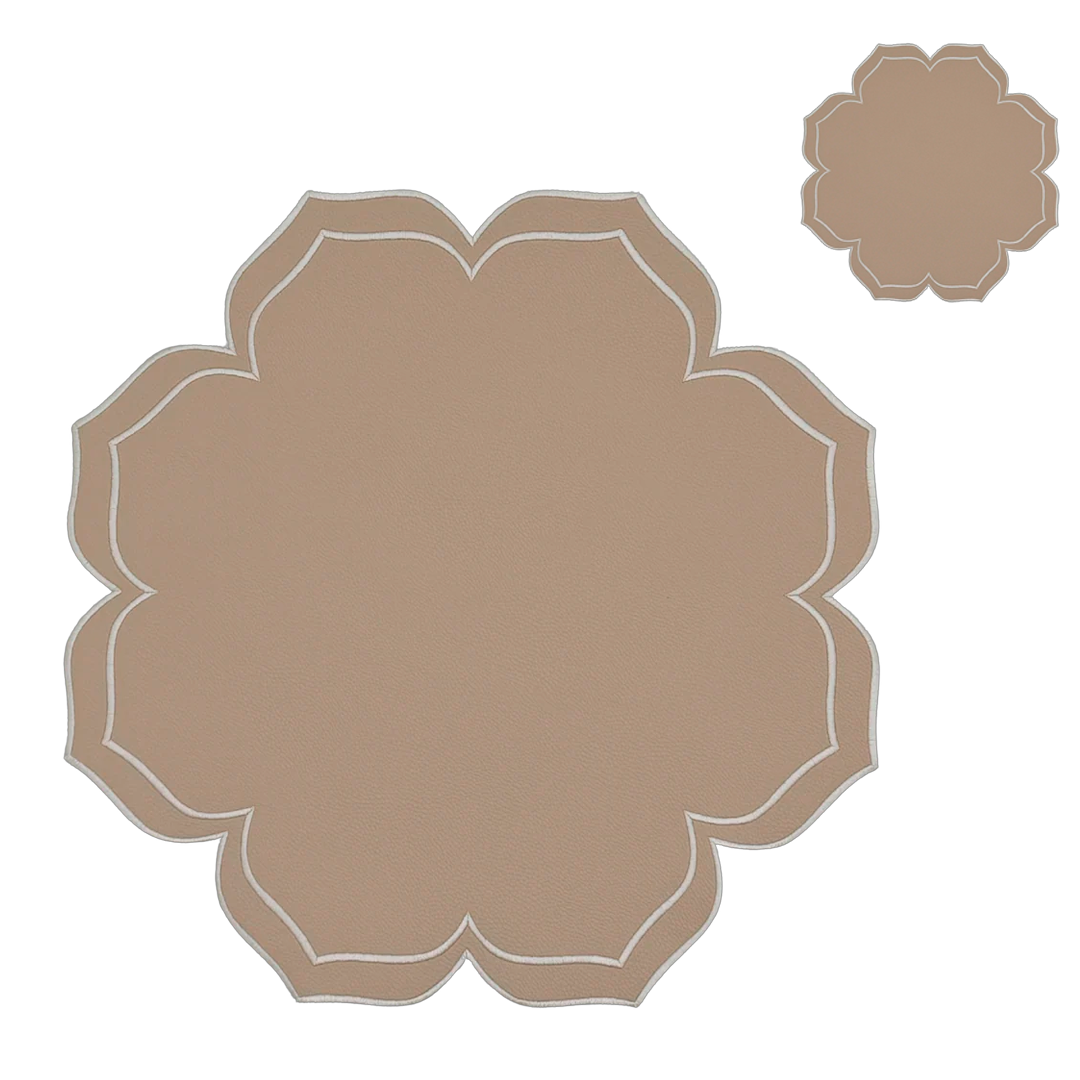 Dalia Reversible Spillproof Placemats + Coasters Bundle – Beige & Navy (Set of 4)