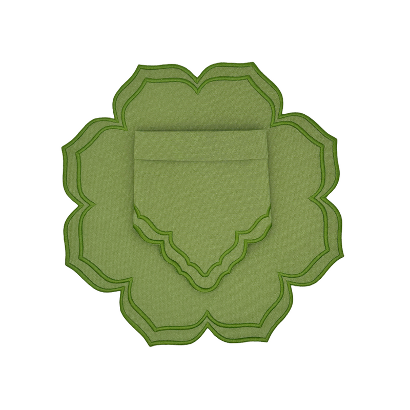 Dalia Green w/ Green Trim Combo (4 Placemats + 4 Napkins)