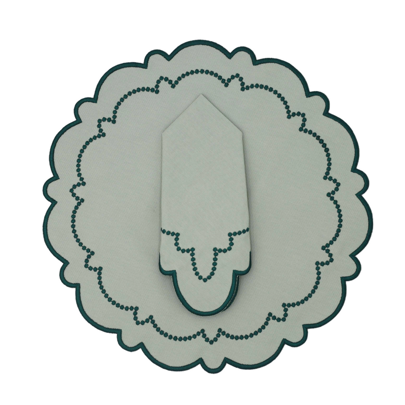 Ana Mint w/ Teal Trim Bundle (4 Placemats + 4 Napkins)