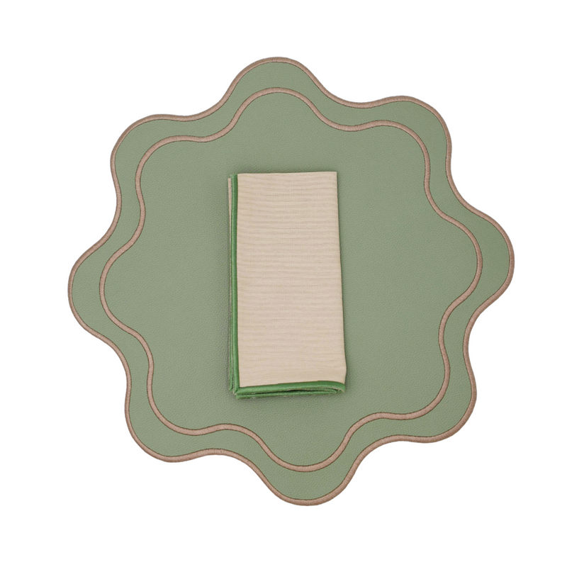 Isabella Green/Beige Bundle (4 Placemats + 4 Napkins)