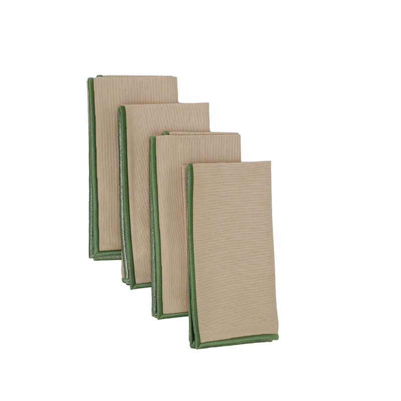 Isabella Beige w/Green Trim Napkins (Set of 4)