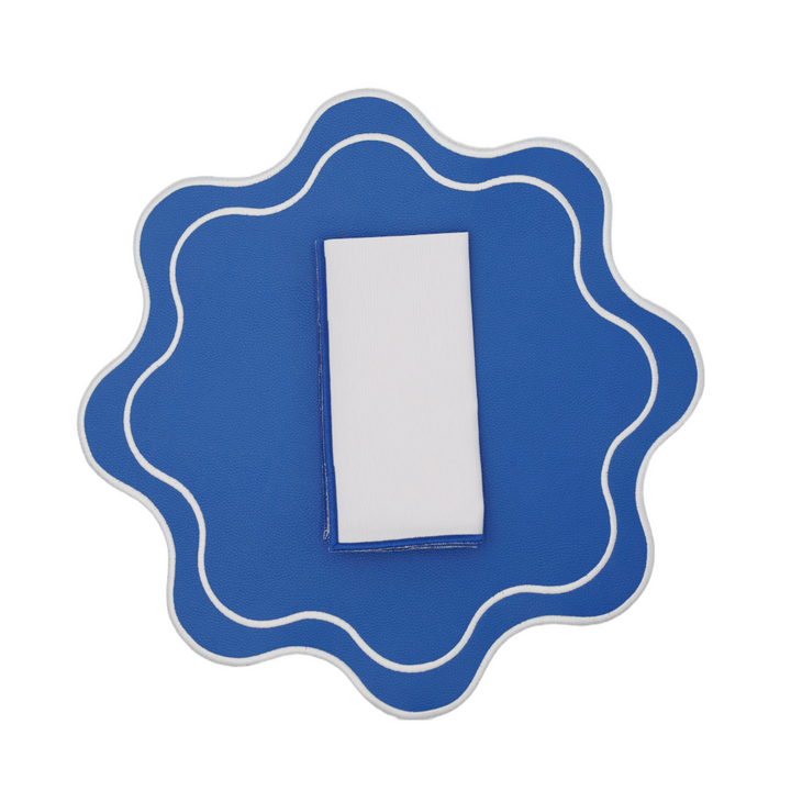 Isabella Royal Blue/White Bundle (4 Placemats + 4 Napkins)