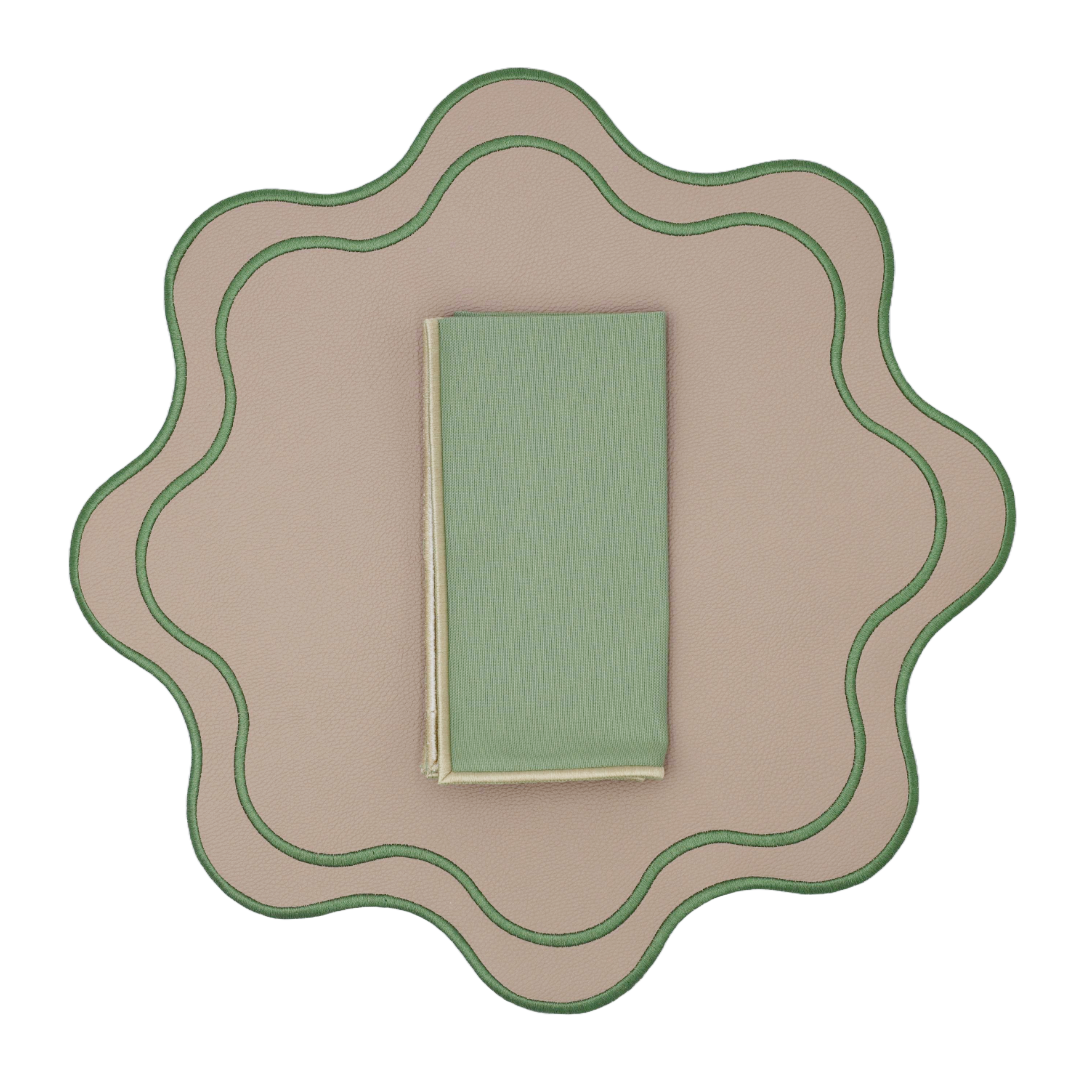 Isabella Beige/Green Bundle (4 Placemats + 4 Napkins)