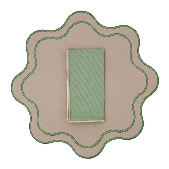 Isabella Beige/Green Bundle (4 Placemats + 4 Napkins)