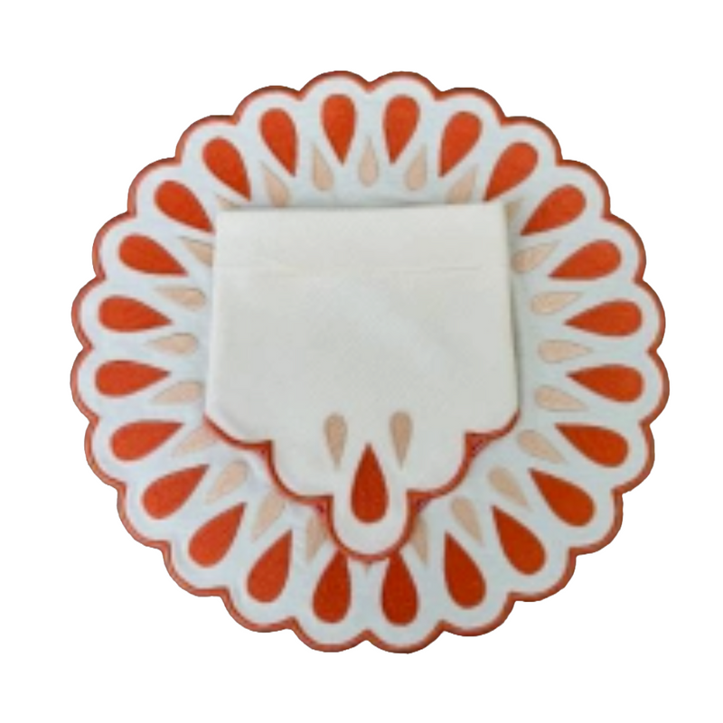 Manuela Bundle- Placemats + Napkins + Coasters Ivory/Orange (Set of 4)