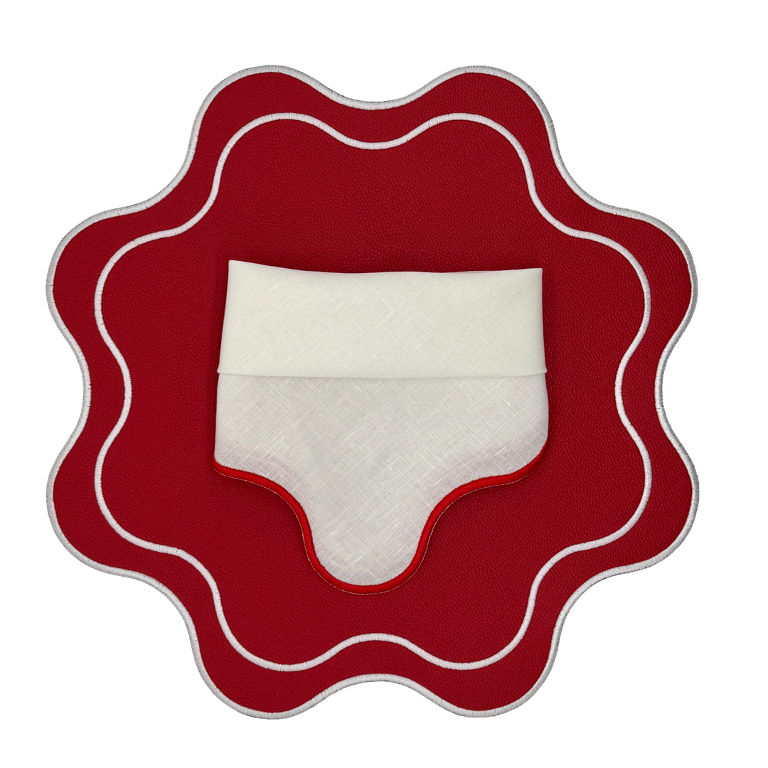 Isabella Placemats Red w/ White Trim (Set of 4)