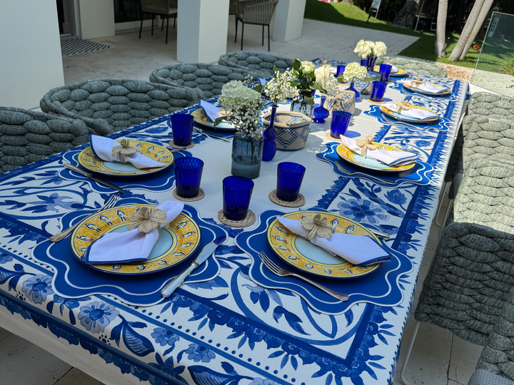 Isabella Royal Blue/White Bundle (4 Placemats + 4 Napkins)