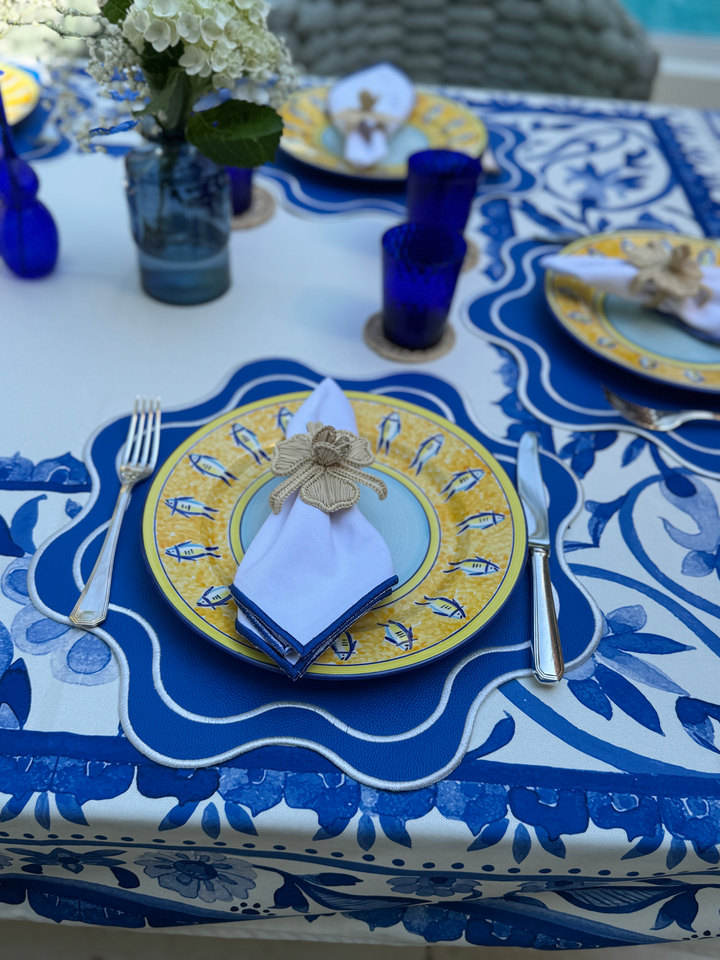 Isabella Royal Blue/White Bundle (4 Placemats + 4 Napkins)