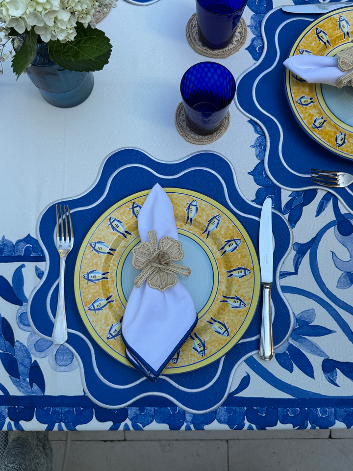 Isabella Royal Blue/White Bundle (4 Placemats + 4 Napkins)