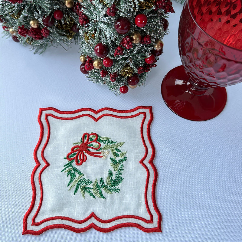 Christmas Wreath Cocktail Napkins (Set of 6)