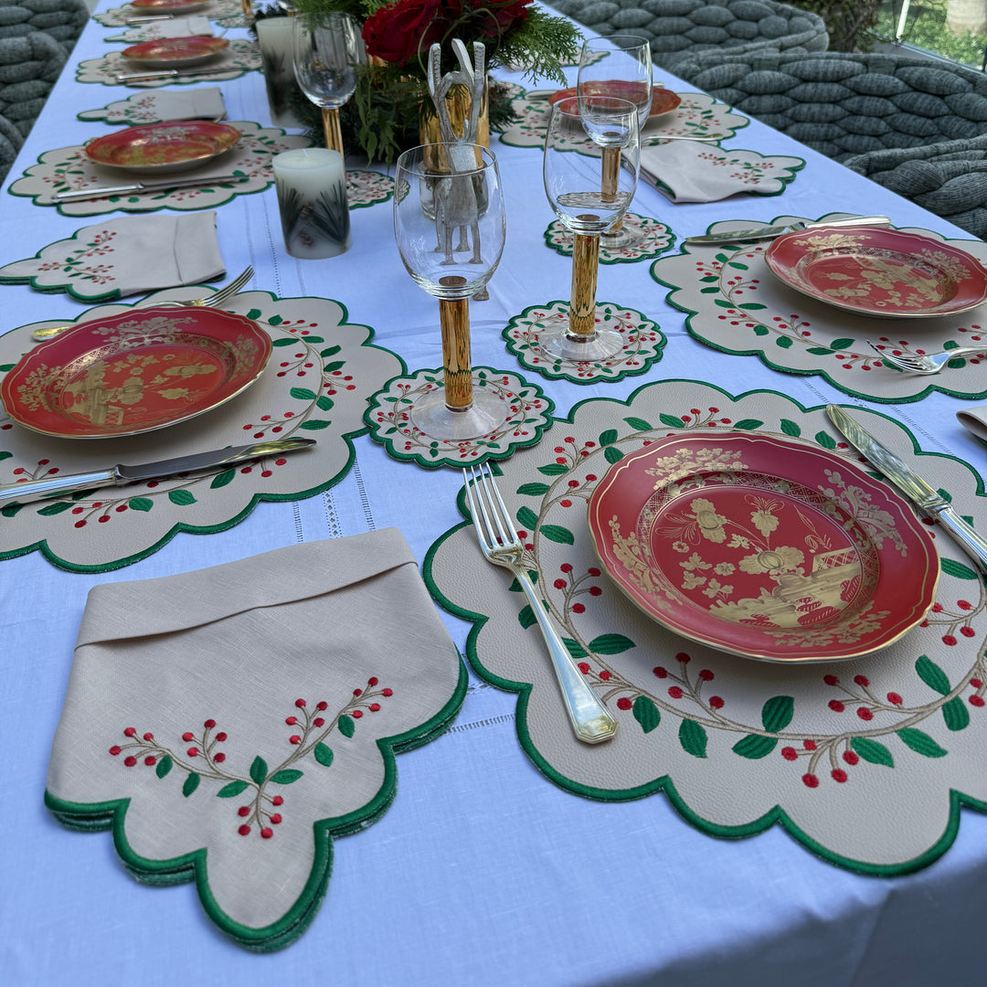 Isabella Holiday Bundle (4 Placemats + 4 Linen Napkins + 4 Coasters)