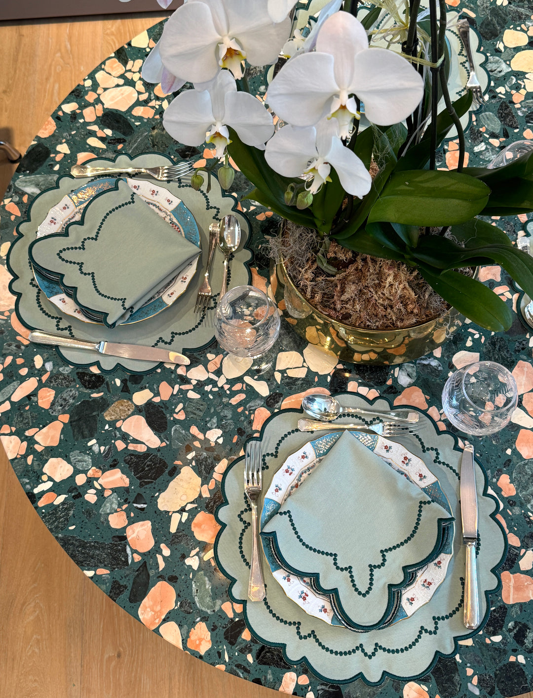Ana Mint w/ Teal Trim Napkins(Set of 4)