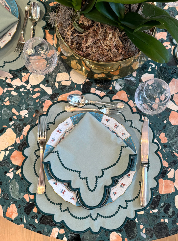 Ana Mint w/ Teal Trim Napkins(Set of 4)