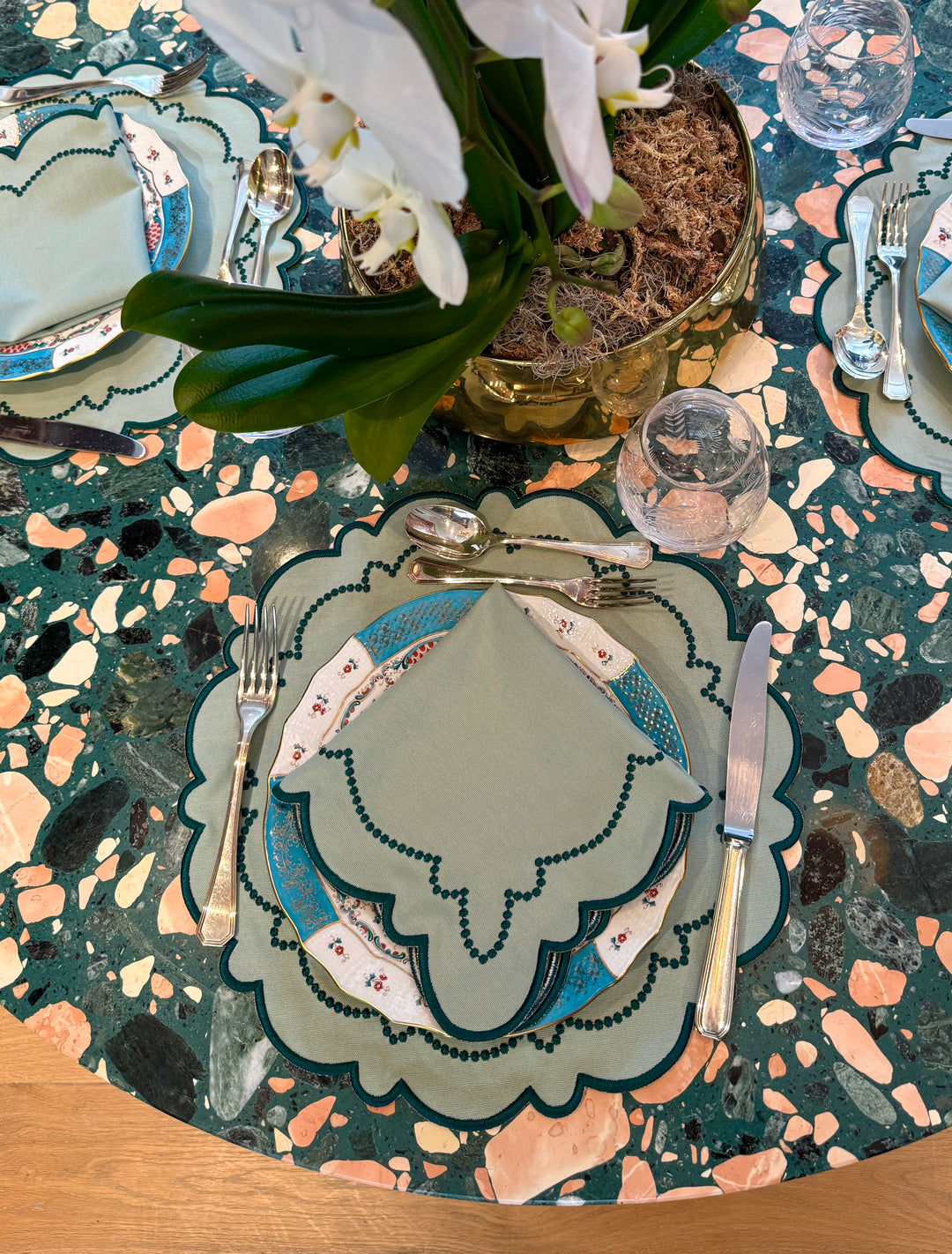 Ana Mint w/ Teal Trim Napkins(Set of 4)