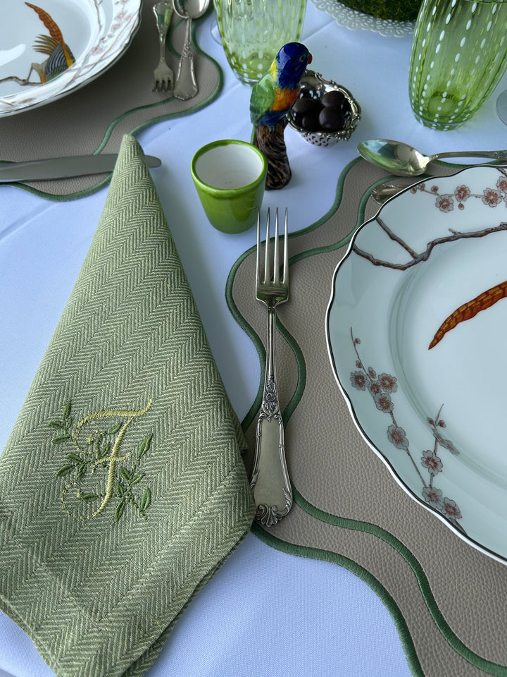 Isabella Beige w/ Green Trim Spillproof Placemats (Set of 4)