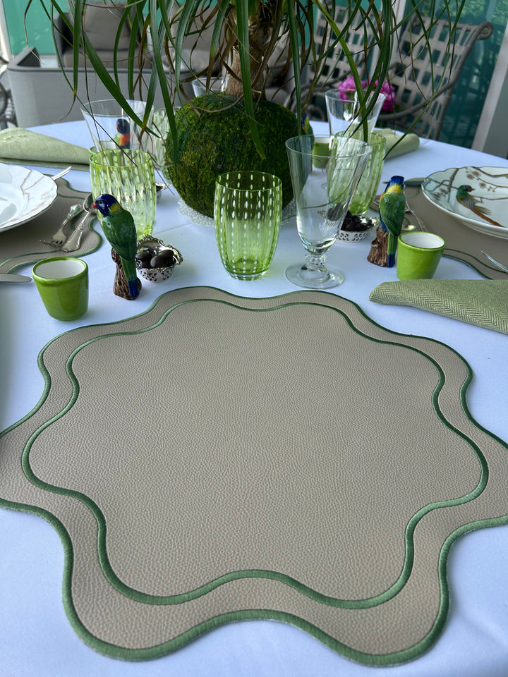 Isabella Beige w/ Green Trim Spillproof Placemats (Set of 4)