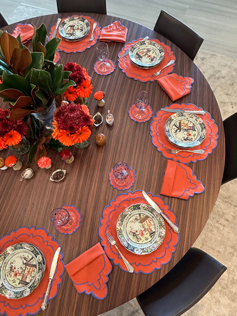 Ana Rust w/ Royal Trim Combo (4 Placemats + 4 Napkins + 4 Coasters)