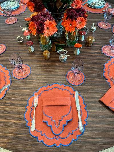 Ana Rust w/ Royal Trim Combo (4 Placemats + 4 Napkins + 4 Coasters)