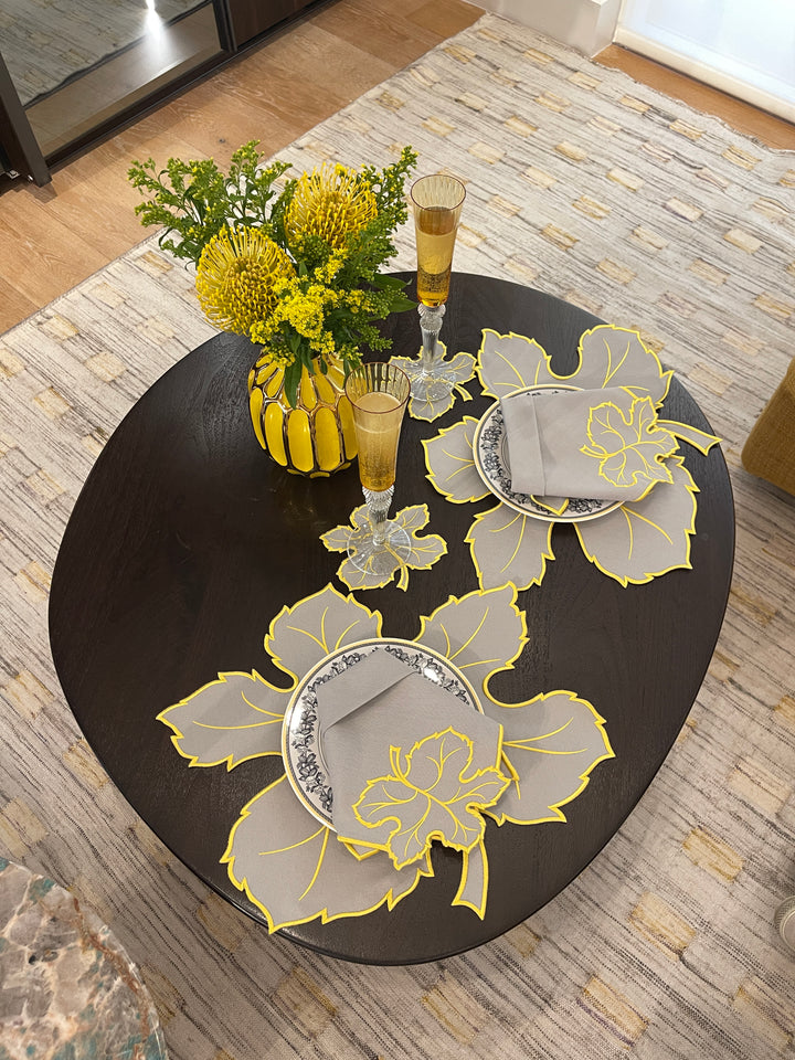 Maple Leaf Gray w/ Yellow Trim Napkins (Set of 4)