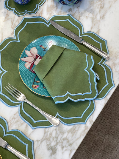 Dalia Green w/ Mint Trim Combo (4 Placemats + 4 Napkins + 4 Coasters)