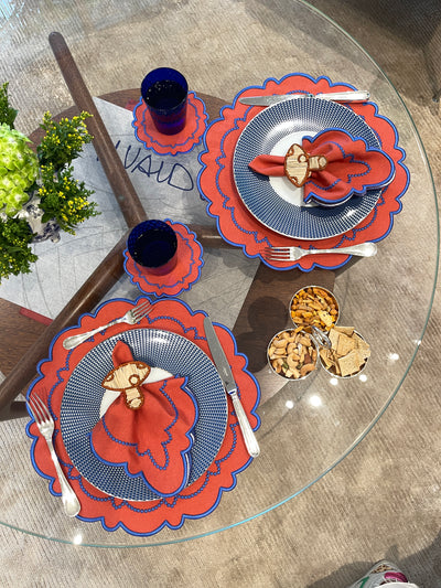 Ana Rust w/ Royal Trim Combo (4 Placemats + 4 Napkins + 4 Coasters)