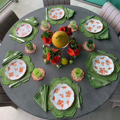 Dalia Green w/ Green Trim Combo (4 Placemats + 4 Napkins)