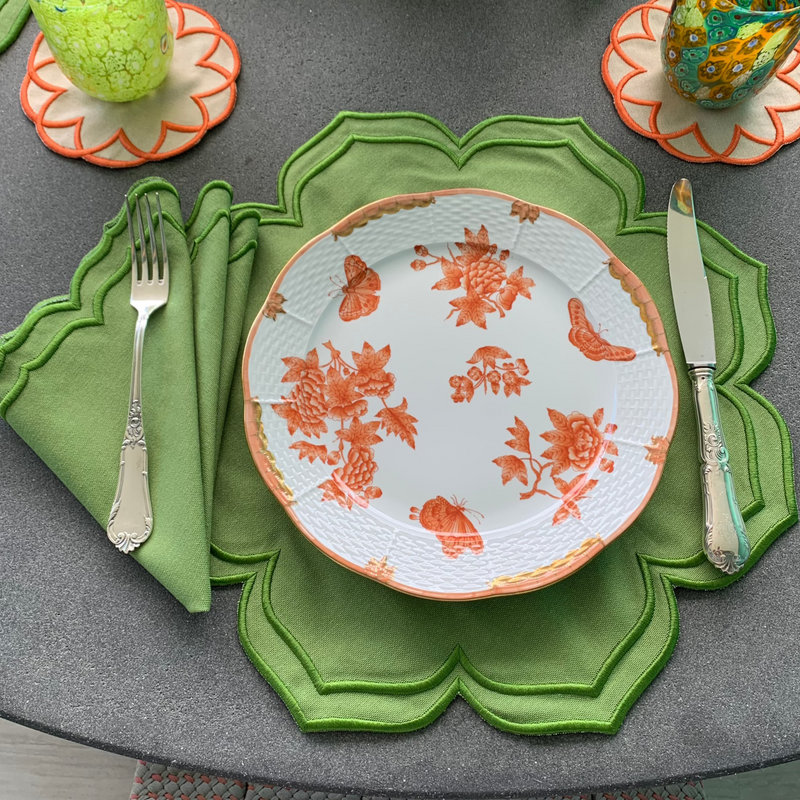 Dalia Green w/ Green Trim Combo (4 Placemats + 4 Napkins)