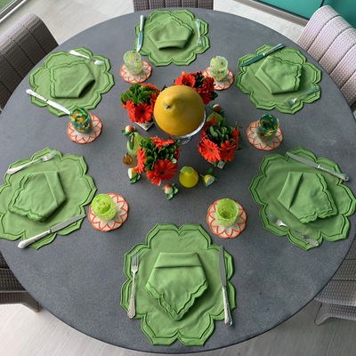 Dalia Green w/ Green Trim Combo (4 Placemats + 4 Napkins)