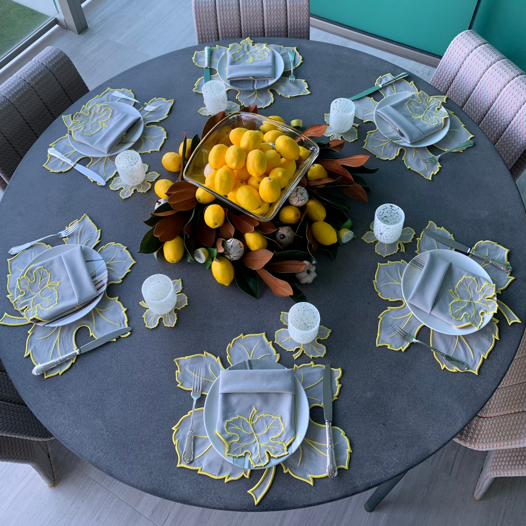 Maple Leaf Gray w/ Yellow Trim Napkins (Set of 4)