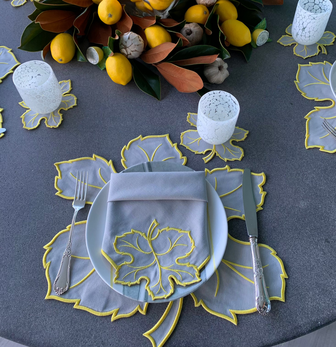 Maple Leaf Gray w/ Yellow Trim Napkins (Set of 4)