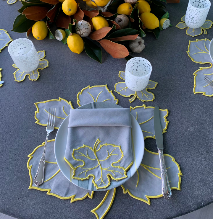 Maple Leaf Gray w/ Yellow Trim Napkins (Set of 4)