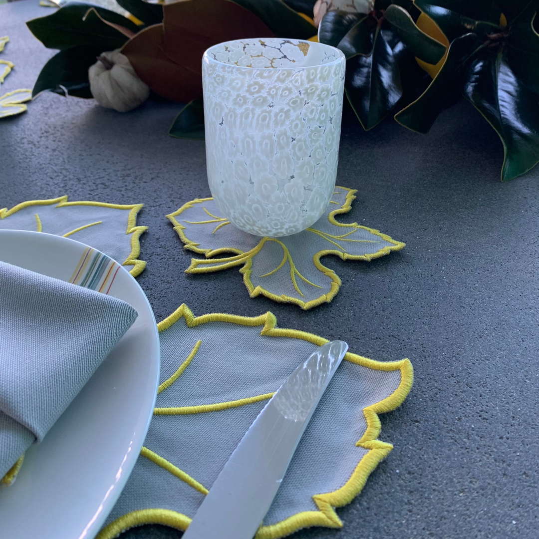 Maple Leaf Gray w/ Yellow Trim Coasters (Set of 4)