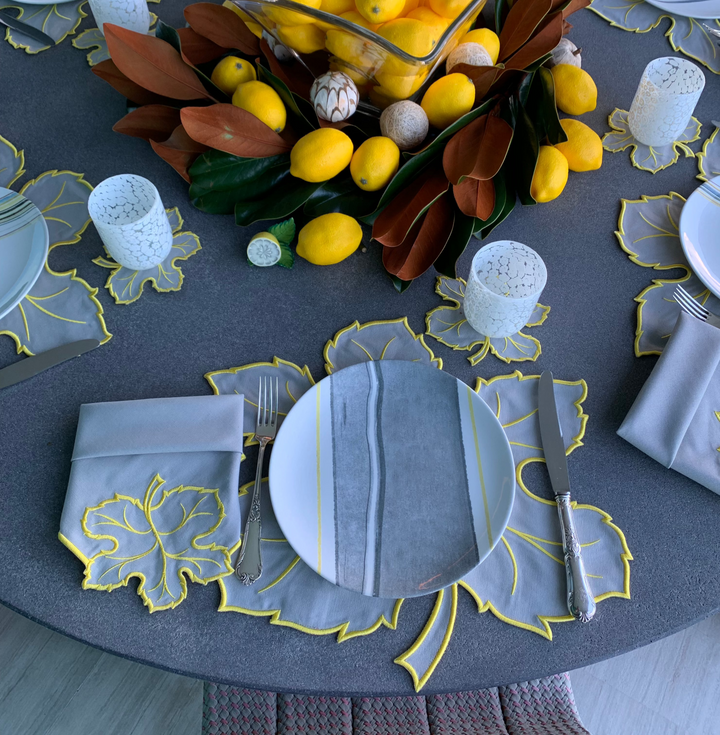 Maple Leaf Gray w/ Yellow Trim Napkins (Set of 4)